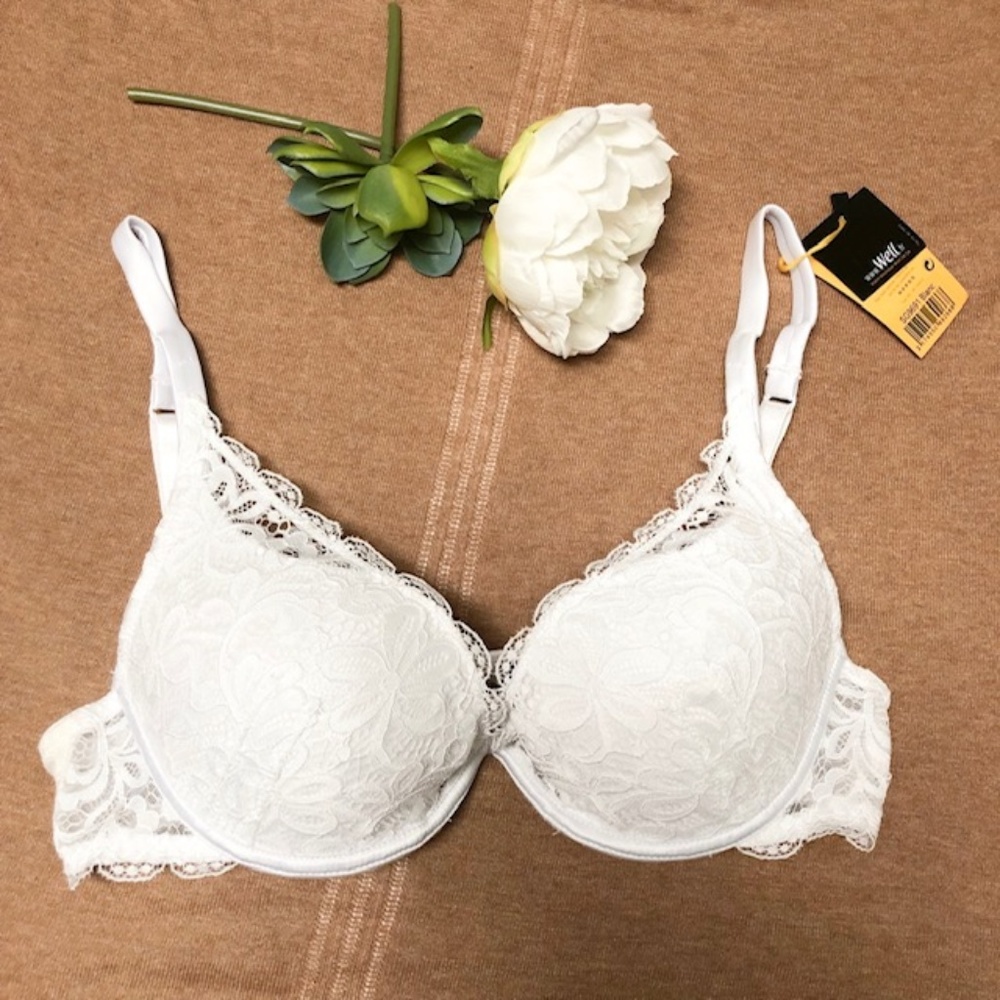 White Lace Low Plunge Underwire Padded Bra France